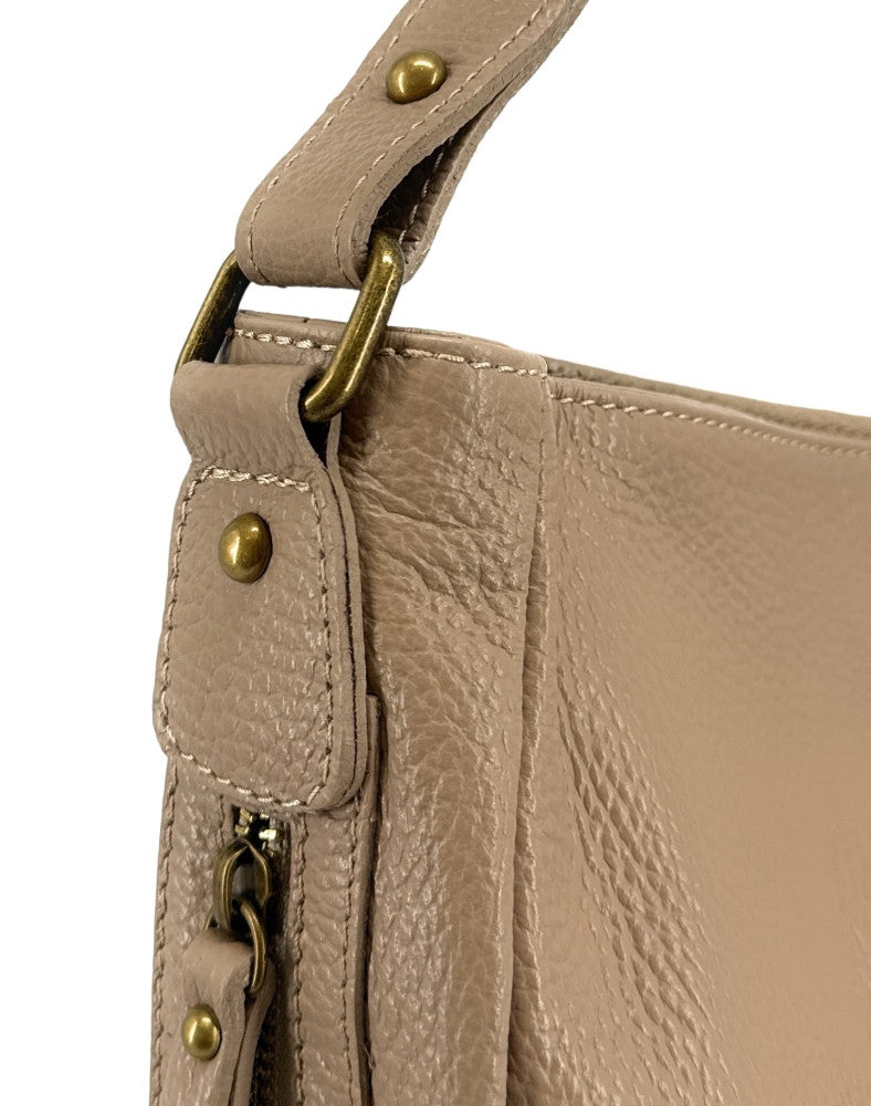 Sac à main en cuir grainé CANNES Taupe clair
