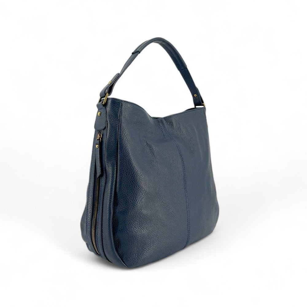 Sac à main en cuir grainé CANNES Bleu marine