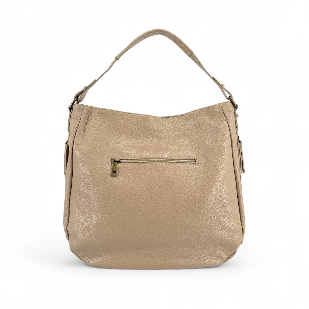 Sac à main en cuir grainé CANNES Taupe clair