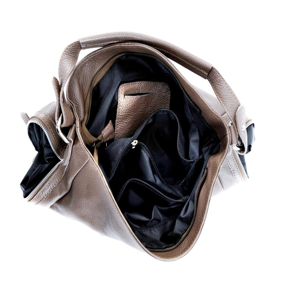 Sac à main en cuir grainé CANNES Taupe foncé