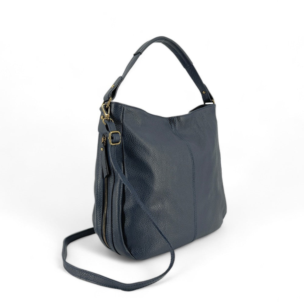 Sac à main en cuir grainé CANNES Bleu marine