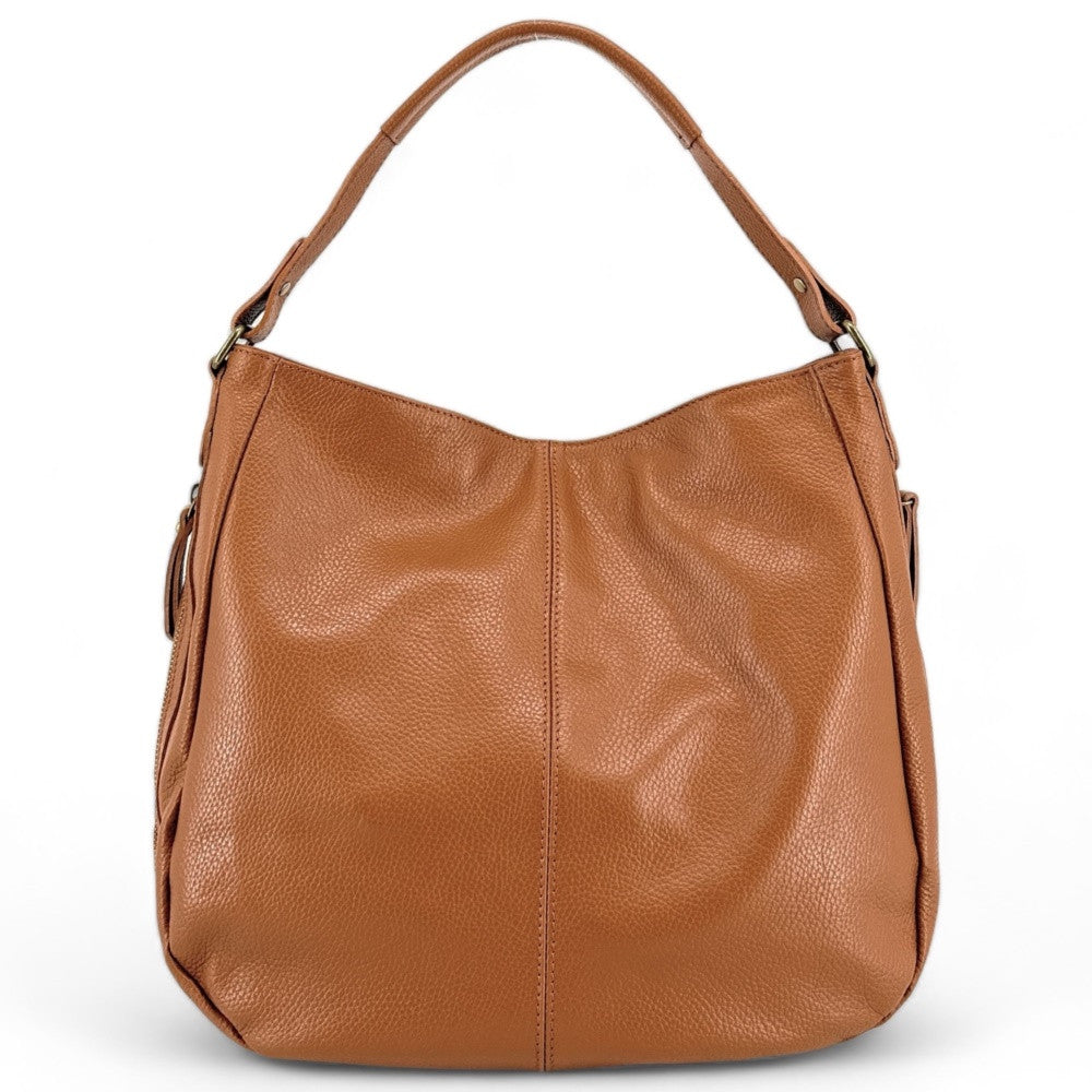 Sac à main en cuir grainé CANNES Cognac foncé