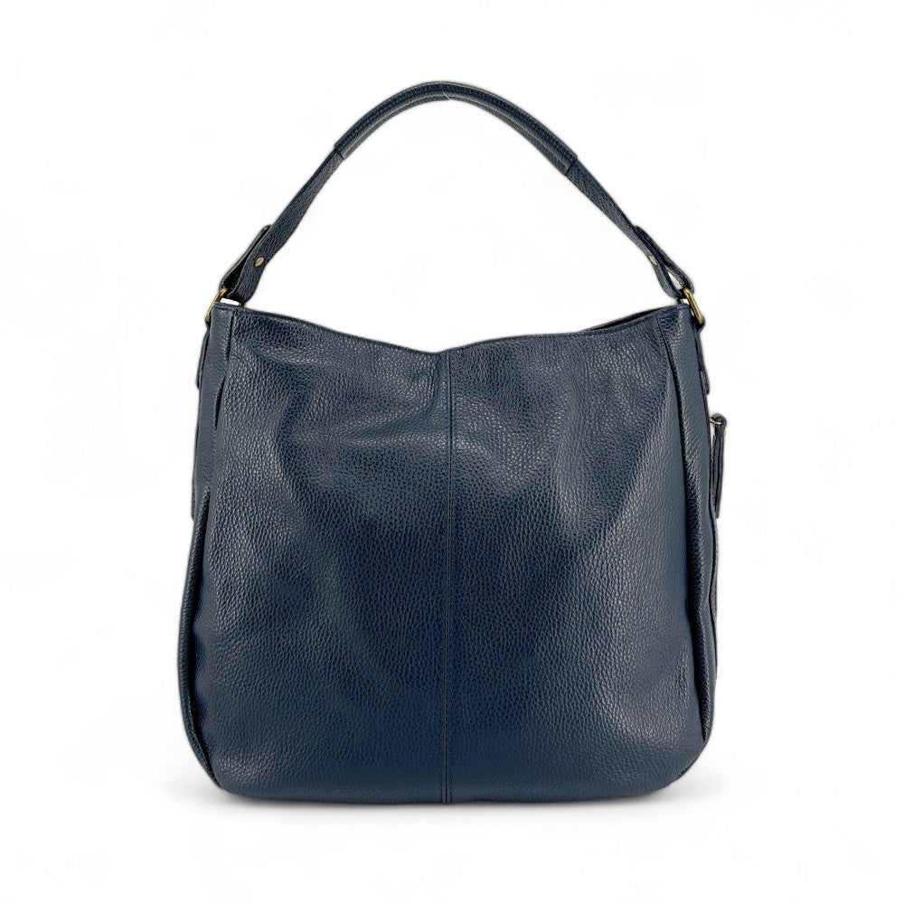 Sac à main en cuir grainé CANNES Bleu marine