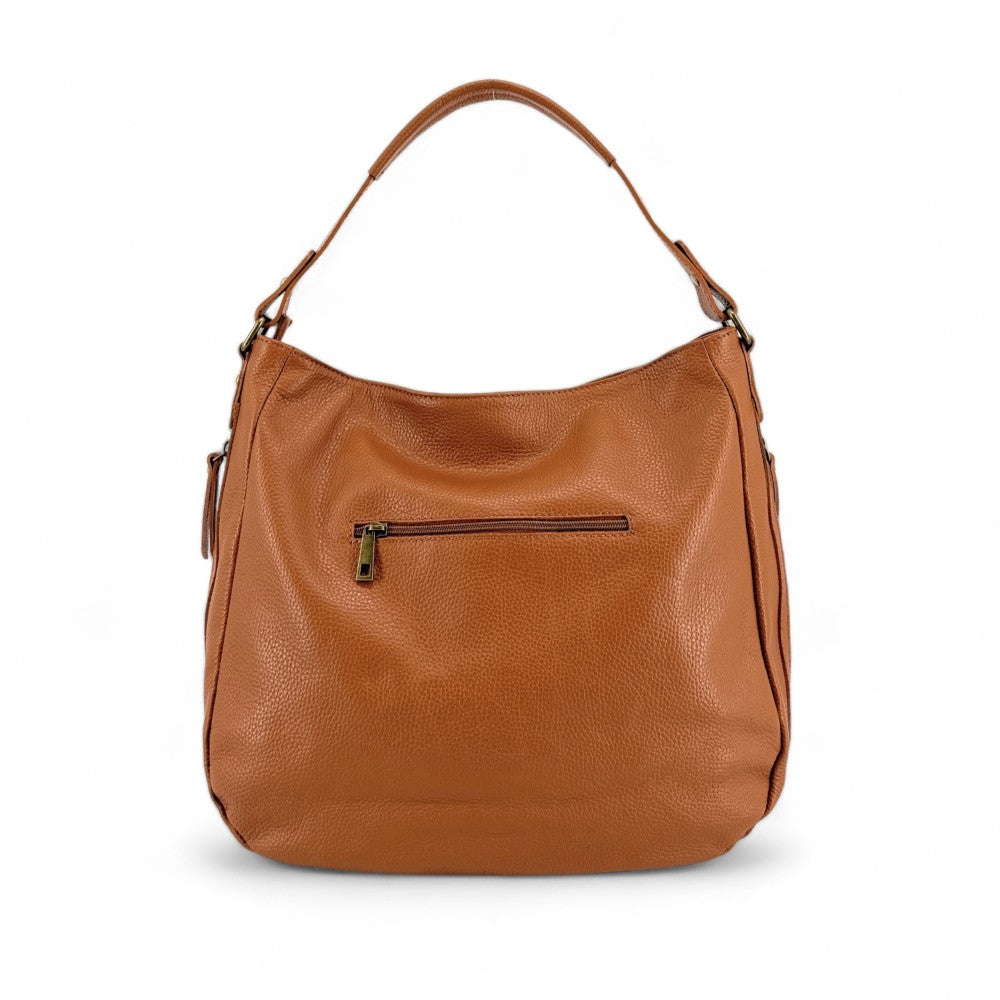 Sac à main en cuir grainé CANNES Cognac foncé