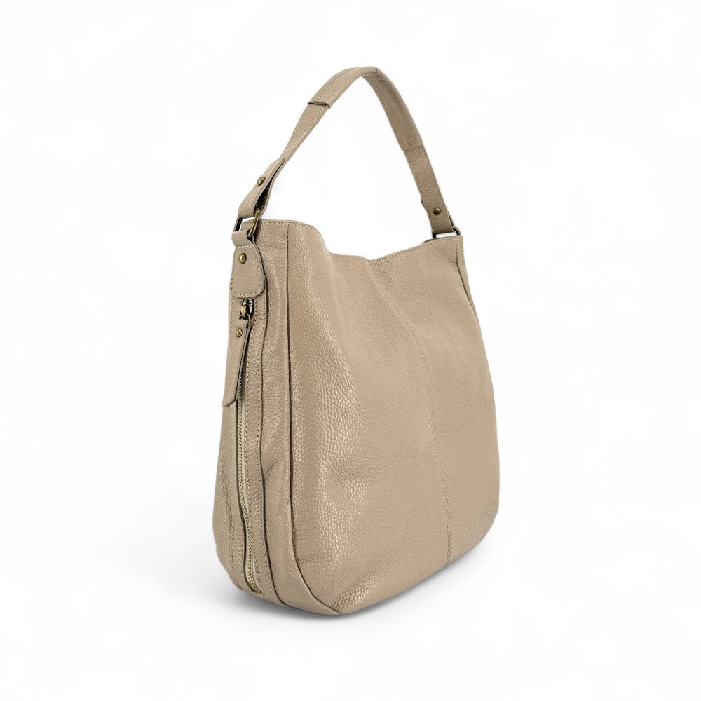 Sac à main en cuir grainé CANNES Taupe clair