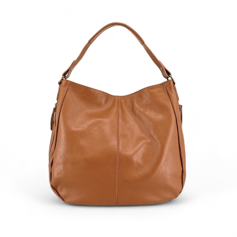 Sac à main en cuir grainé CANNES Cognac foncé