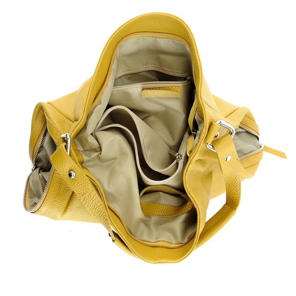 Sac à main en cuir grainé CANNES Jaune Moutarde