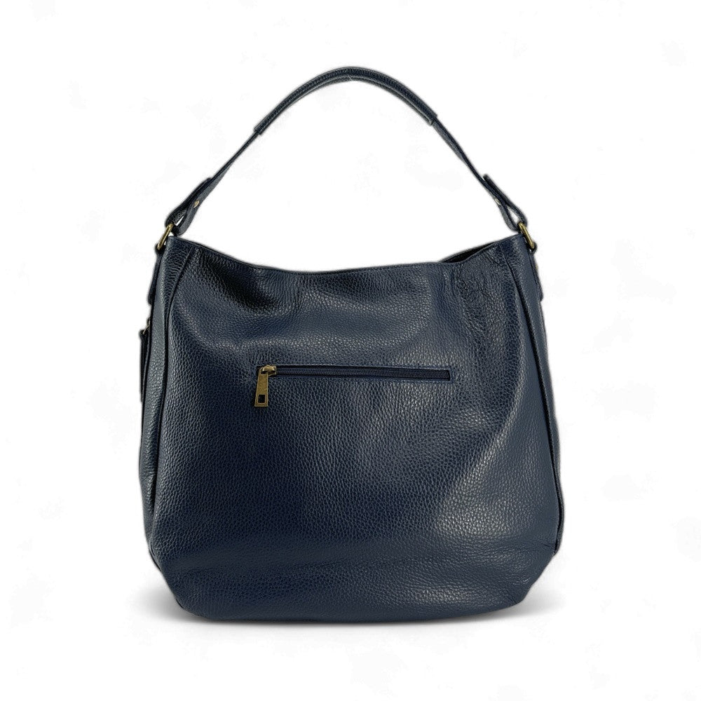 Sac à main en cuir grainé CANNES Bleu marine