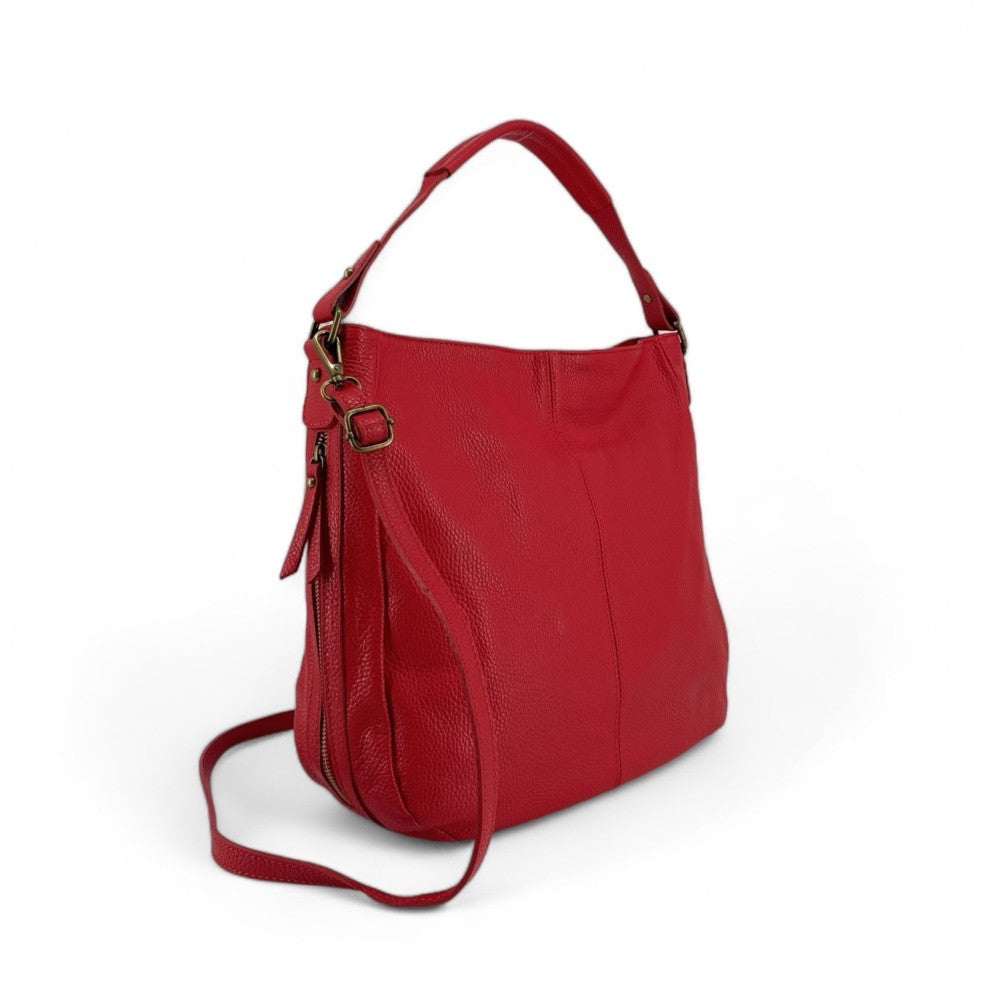 Sac à main en cuir grainé CANNES Rouge garance