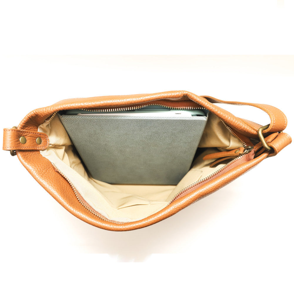 Sac bandoulière en cuir grainé CLEM Camel