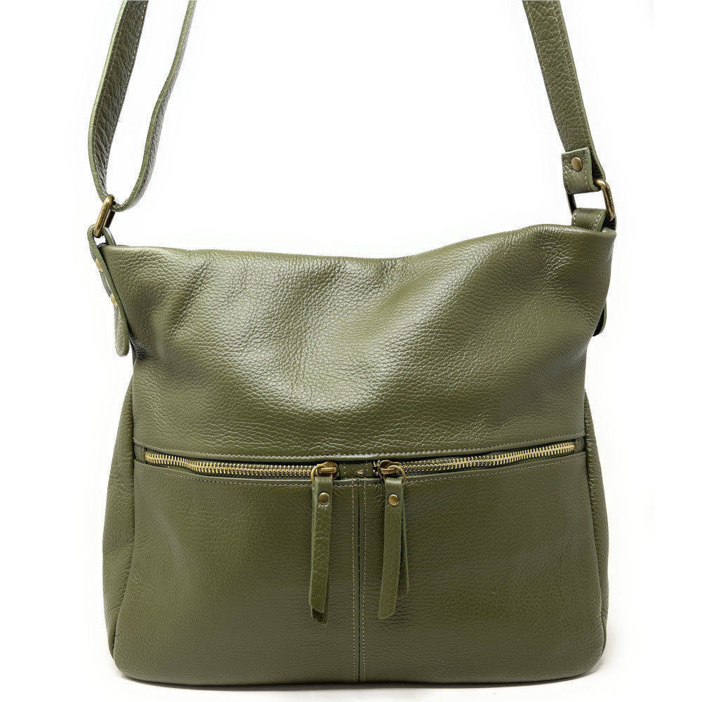 Sac bandoulière en cuir grainé CLEM Kaki