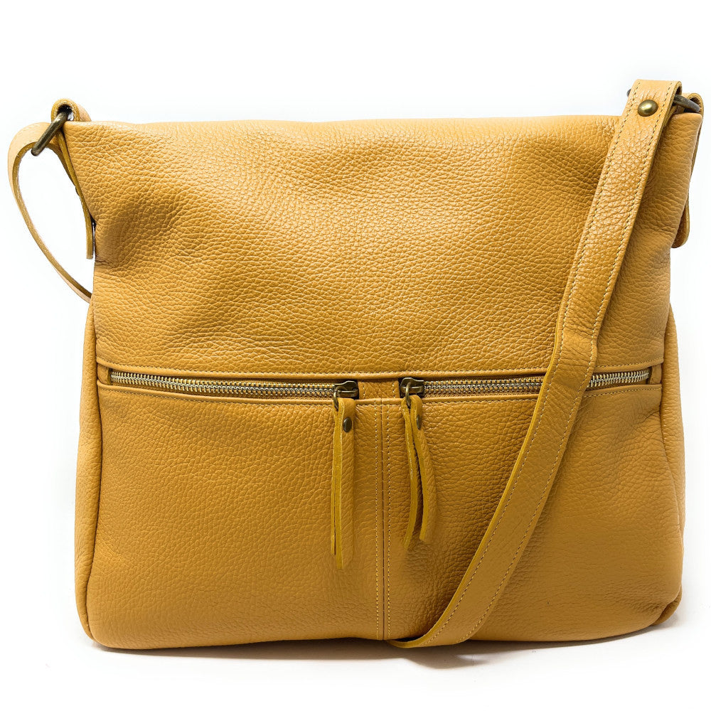 Sac bandoulière en cuir grainé CLEM Jaune Moutarde
