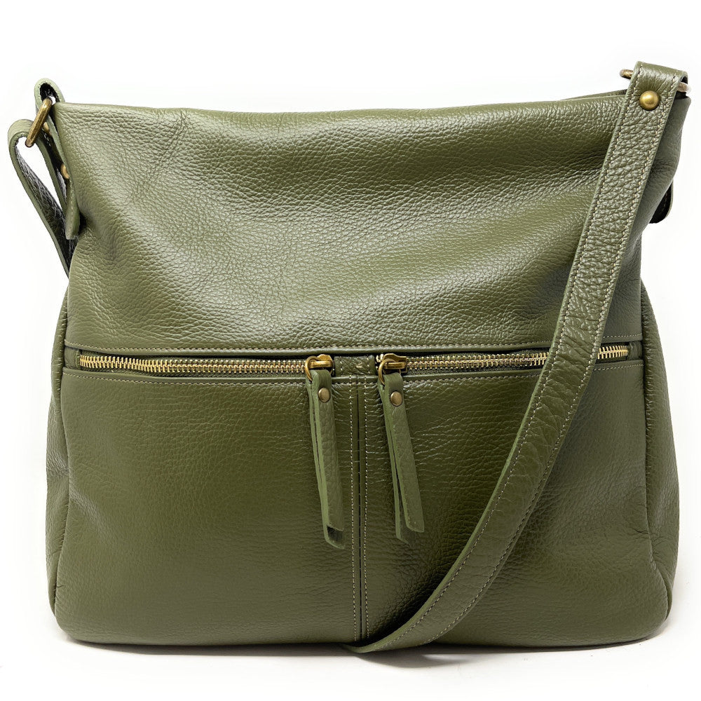 Sac bandoulière en cuir grainé CLEM Kaki
