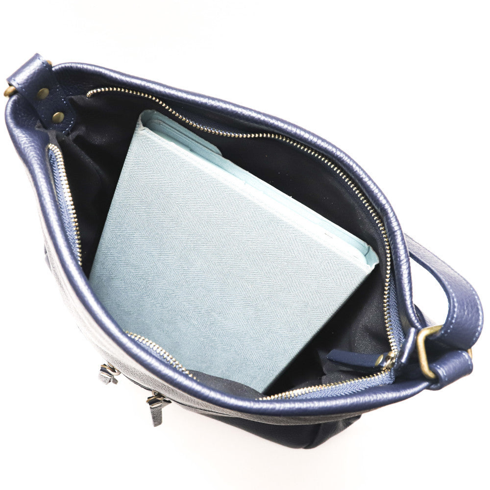 Sac bandoulière en cuir grainé CLEM Bleu marine