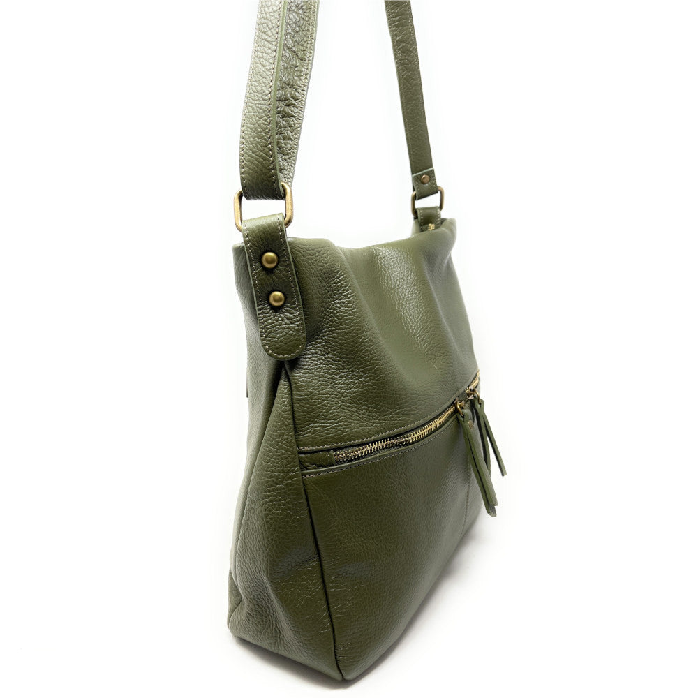 Sac bandoulière en cuir grainé CLEM Kaki