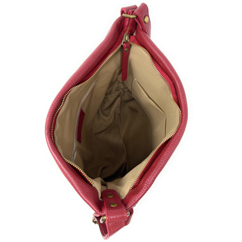 Sac bandoulière en cuir grainé CLEM Rouge foncé