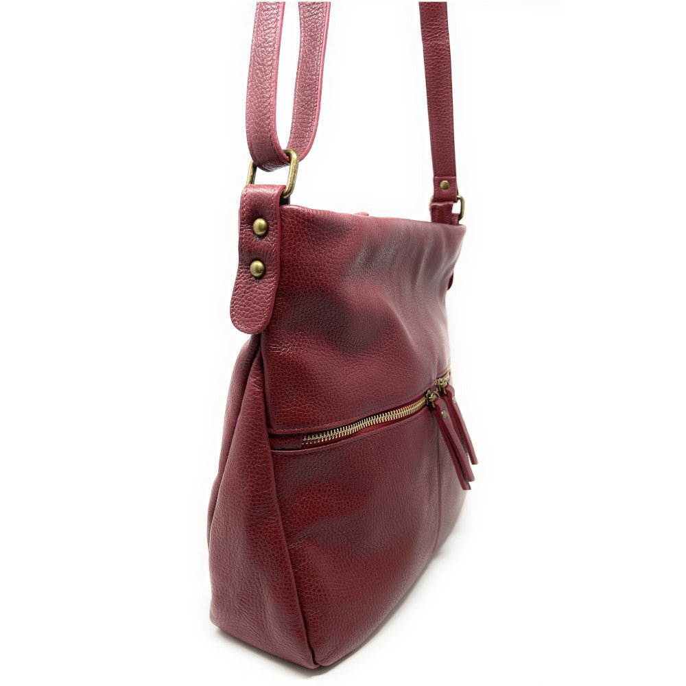 Sac bandoulière en cuir grainé CLEM Rouge foncé