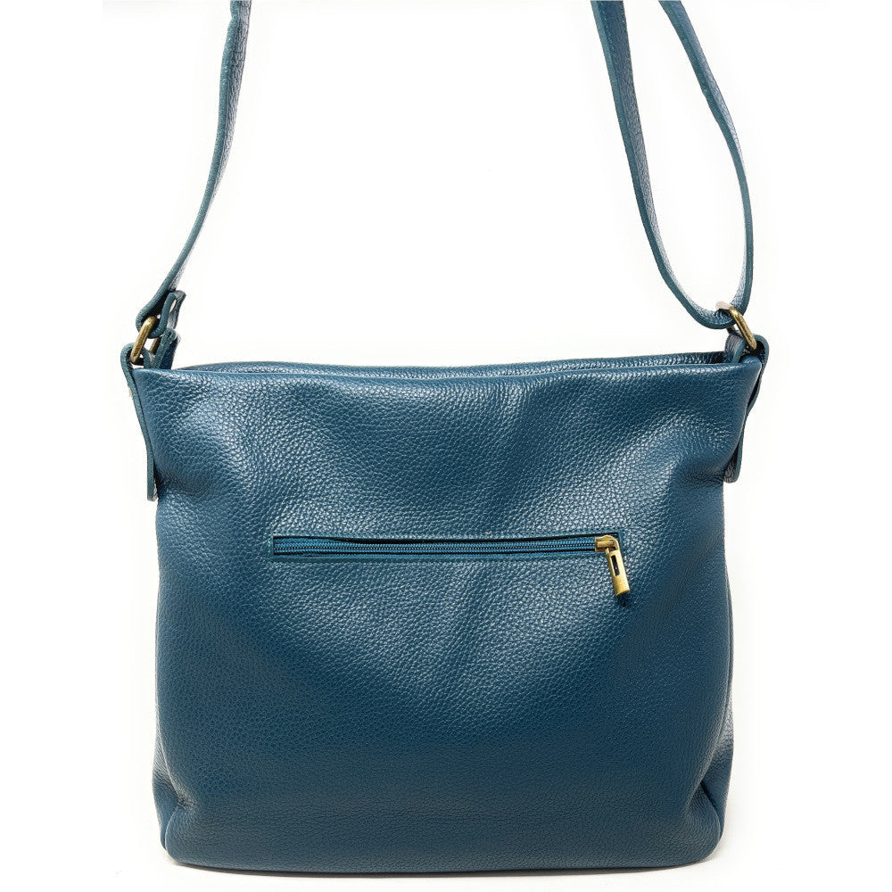 Sac bandoulière en cuir grainé CLEM Bleu vert canard