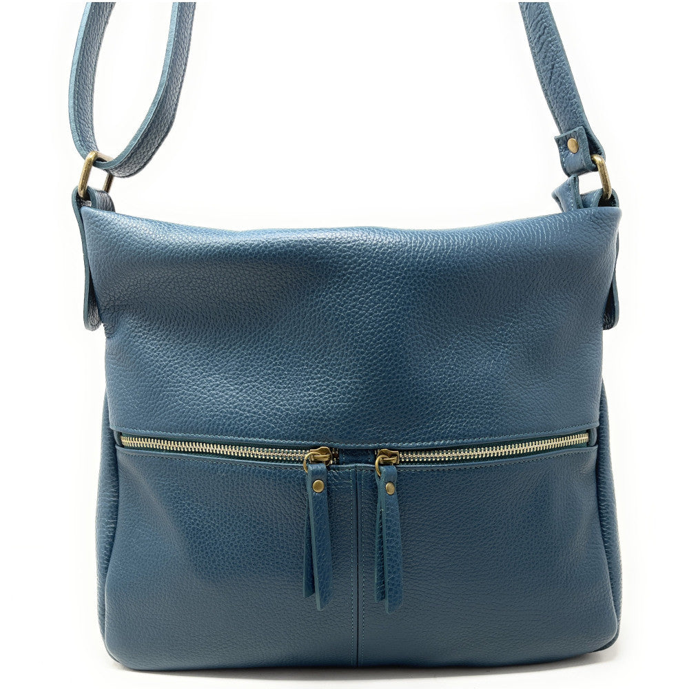 Sac bandoulière en cuir grainé CLEM Bleu vert canard