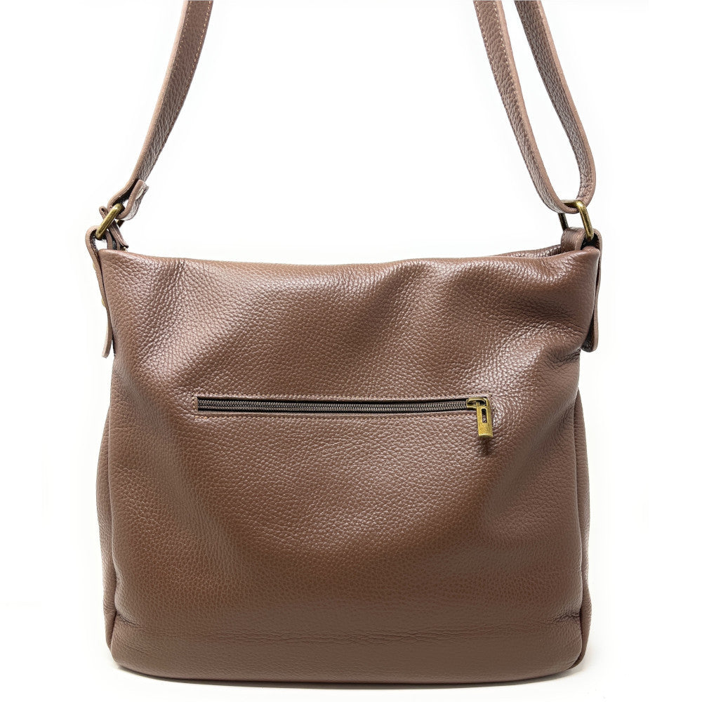 Sac bandoulière en cuir grainé CLEM Taupe foncé
