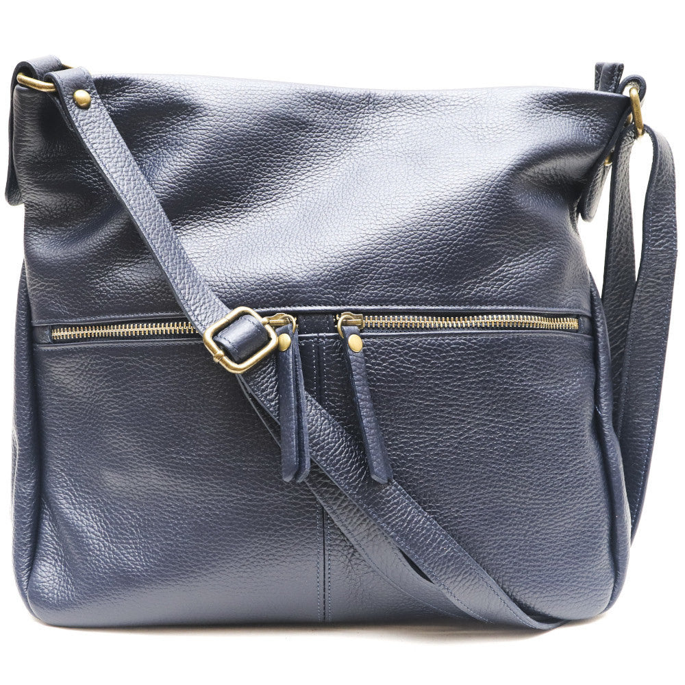 Sac bandoulière en cuir grainé CLEM Bleu marine