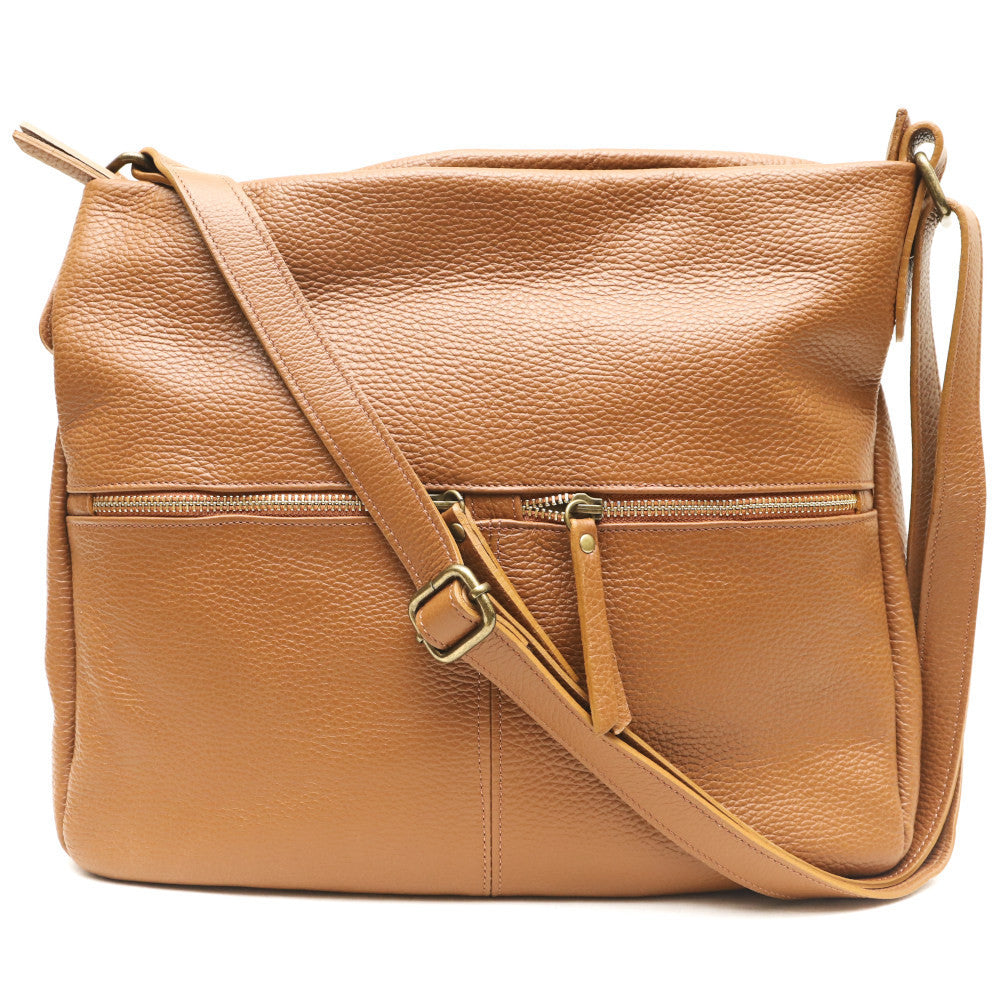 Sac bandoulière en cuir grainé CLEM Camel