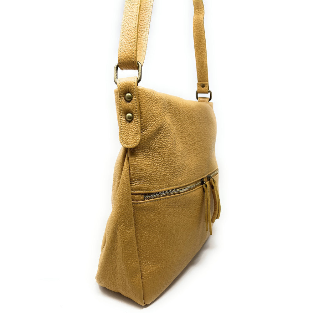 Sac bandoulière en cuir grainé CLEM Jaune Moutarde