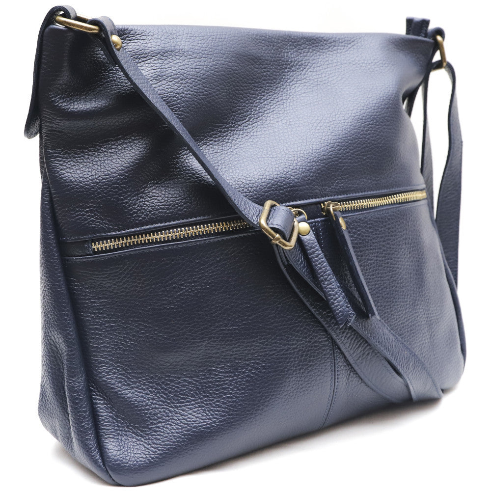 Sac bandoulière en cuir grainé CLEM Bleu marine
