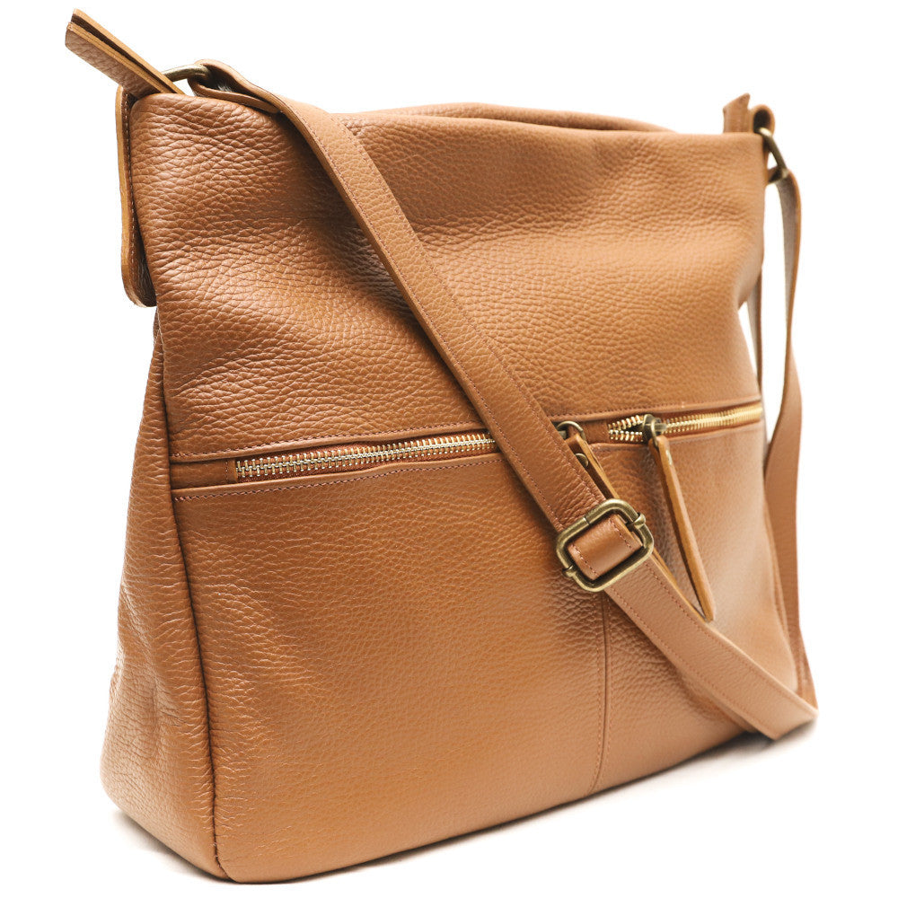 Sac bandoulière en cuir grainé CLEM Camel