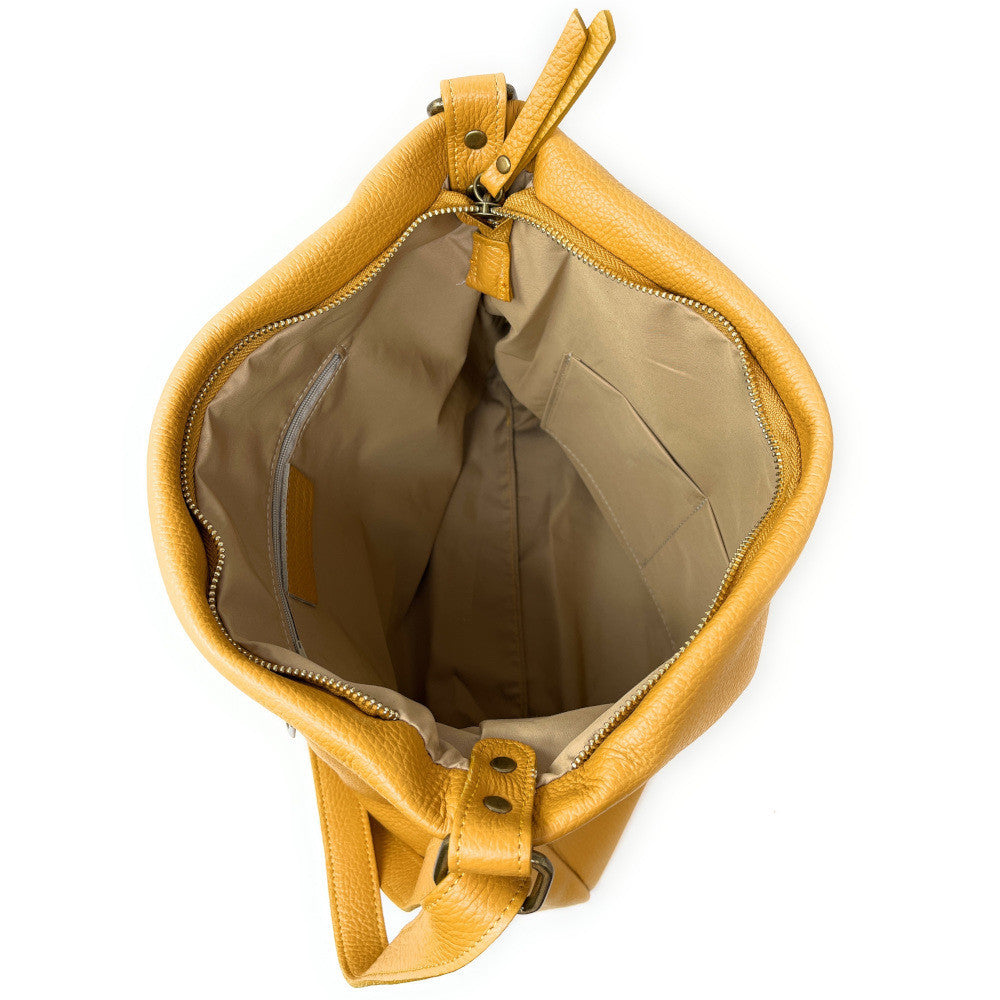 Sac bandoulière en cuir grainé CLEM Jaune Moutarde