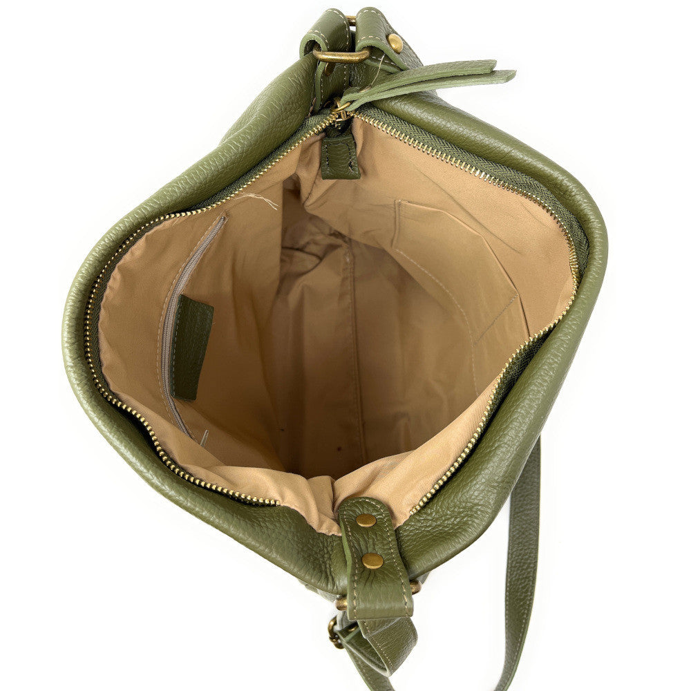 Sac bandoulière en cuir grainé CLEM Kaki