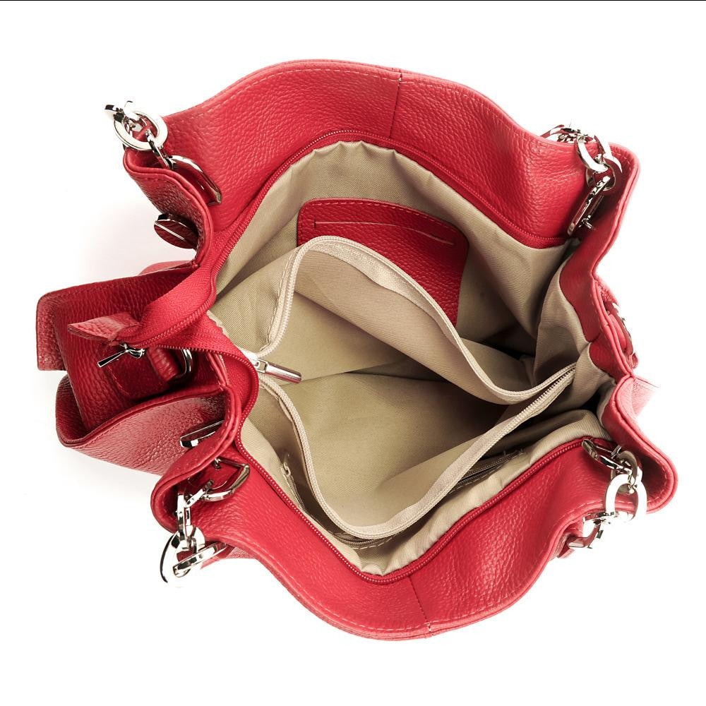 Sac à main en cuir grainé DENZEL Rouge garance
