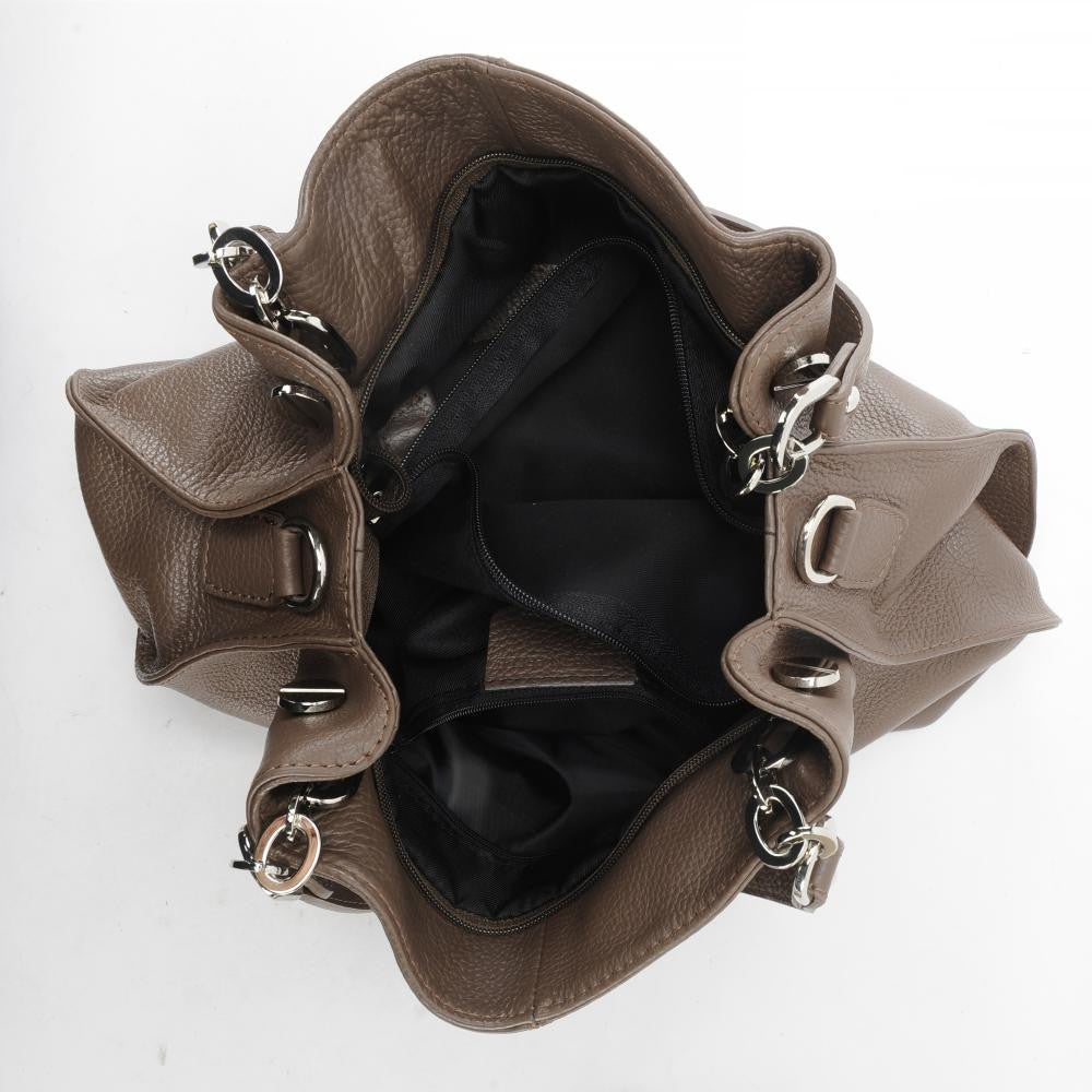 Sac à main en cuir grainé DENZEL Taupe foncé