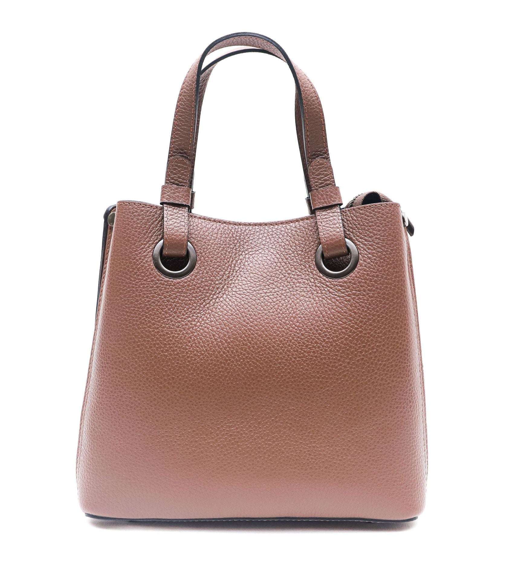 Sac à main en cuir grainé italien GENÈVE Taupe foncé