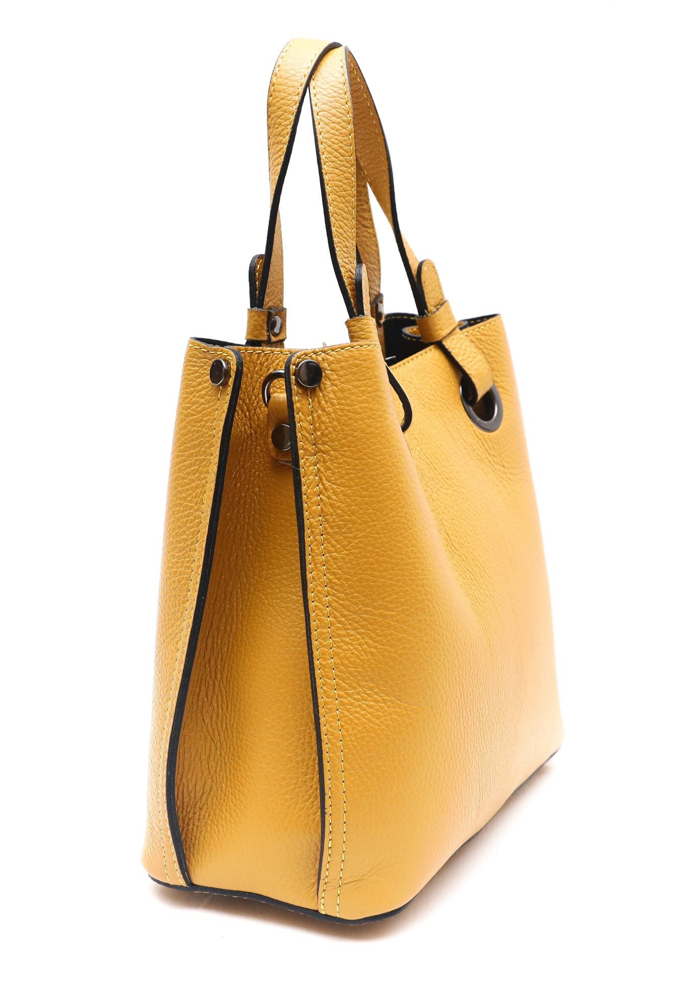 Sac à main en cuir grainé italien GENÈVE Jaune Moutarde