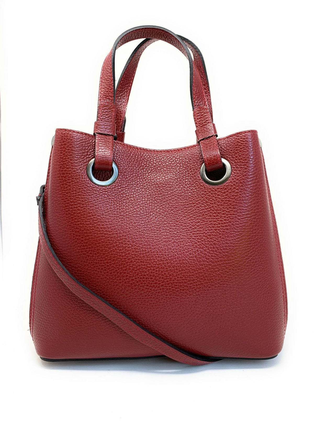 Sac à main en cuir grainé italien GENÈVE Rouge foncé