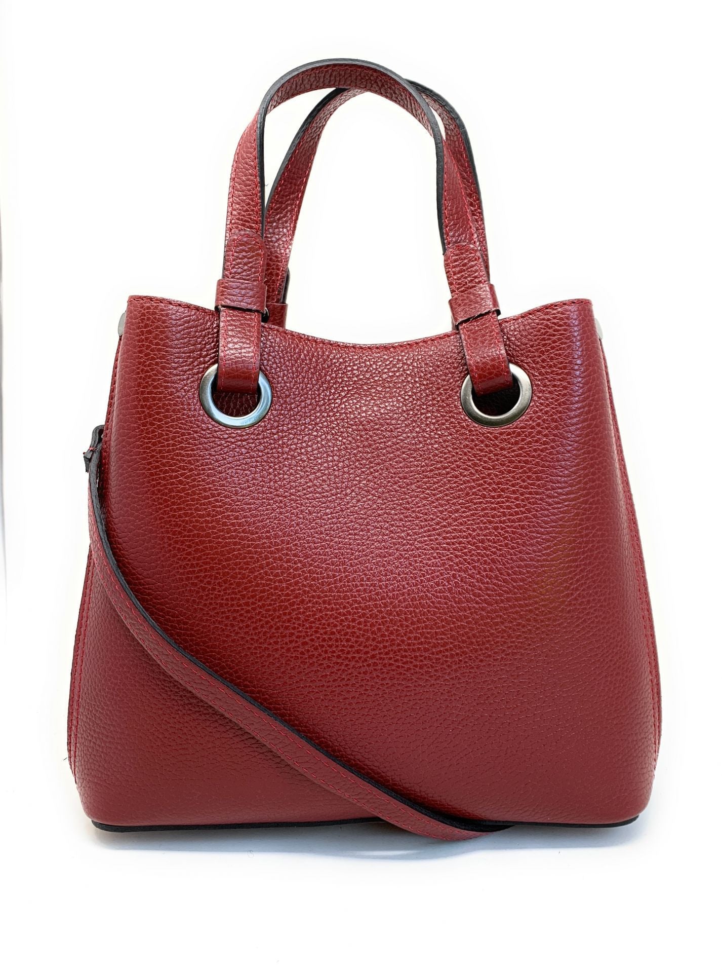 Sac à main en cuir grainé italien GENÈVE Rouge foncé