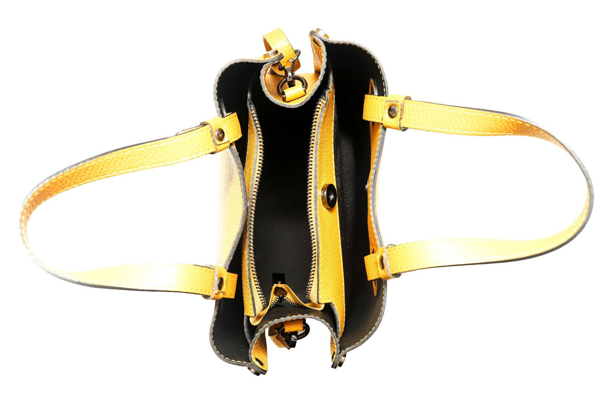 Sac à main en cuir grainé italien GENÈVE Jaune Moutarde