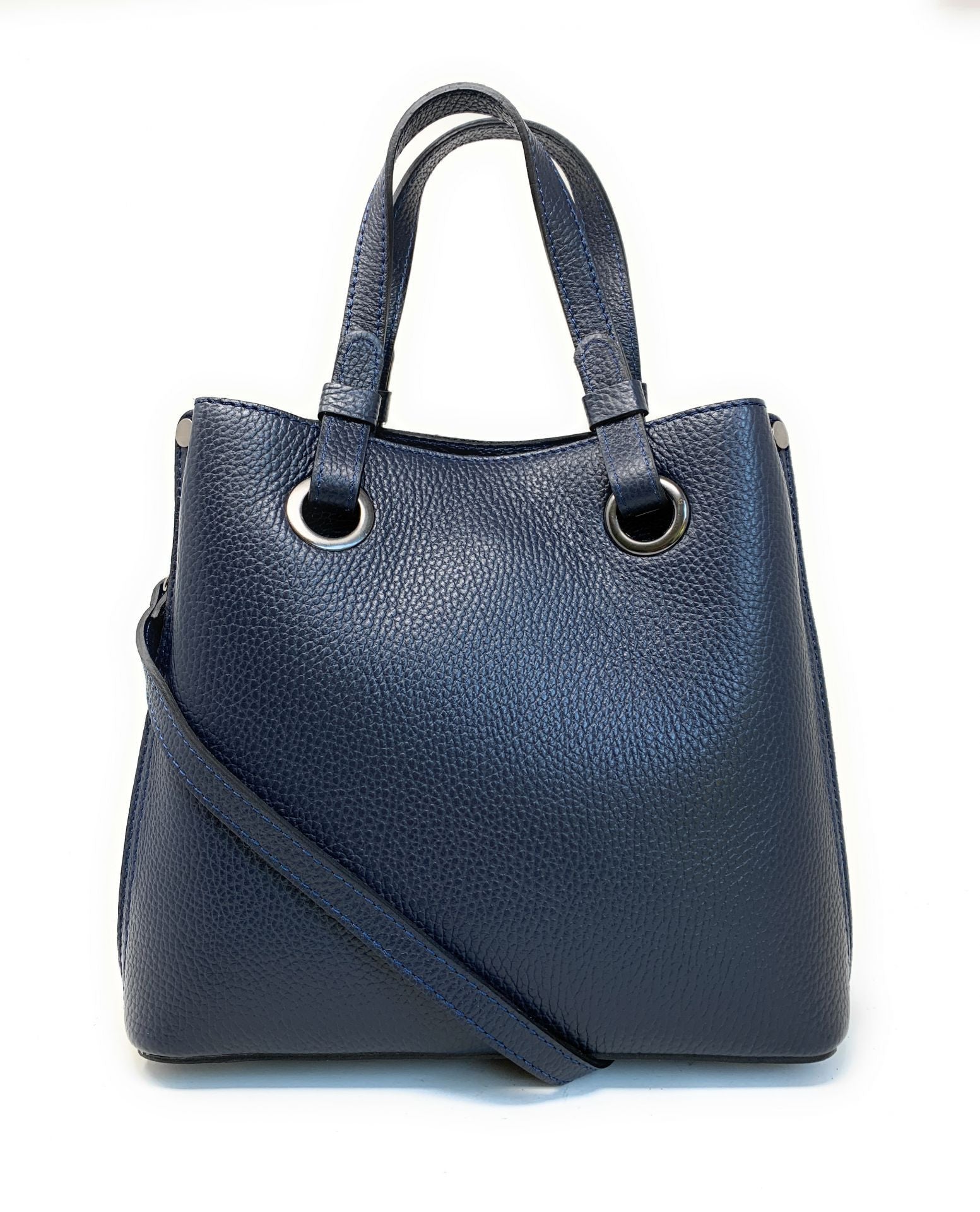 Sac à main en cuir grainé italien GENÈVE Bleu marine
