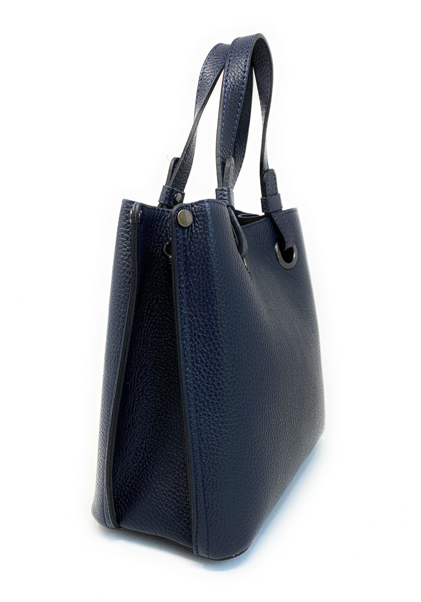 Sac à main en cuir grainé italien GENÈVE Bleu marine