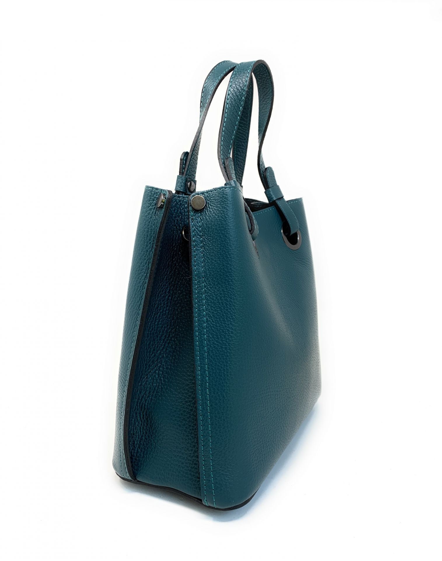 Sac à main en cuir grainé italien GENÈVE Bleu vert canard
