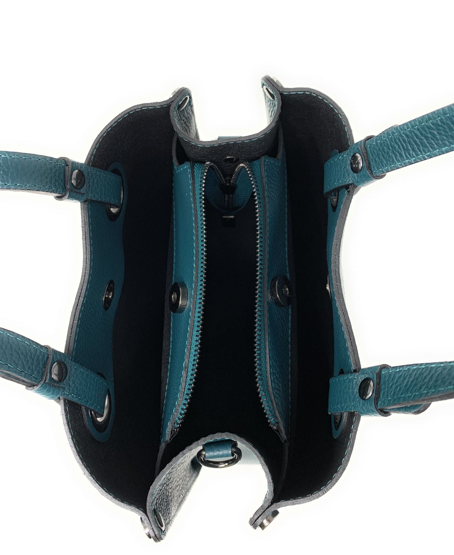 Sac à main en cuir grainé italien GENÈVE Bleu vert canard