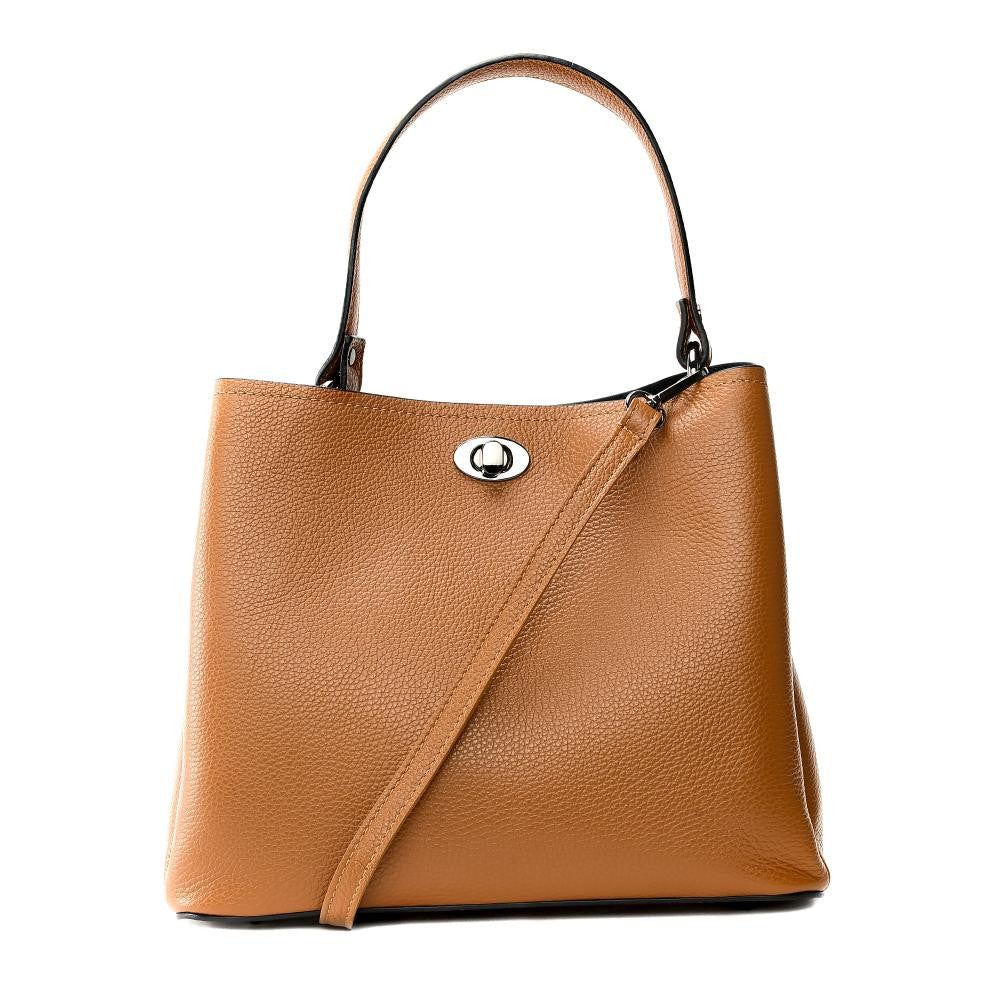 Sac à main en cuir grainé PRAGUE Cognac