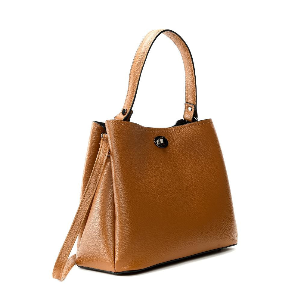 Sac à main en cuir grainé PRAGUE Cognac