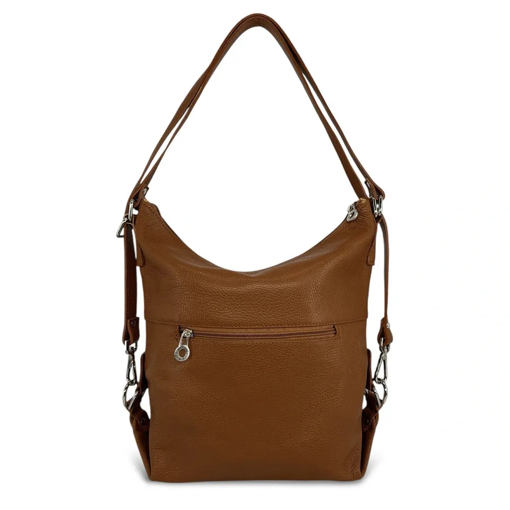 Sac multiposition en cuir grainé RIMINI Camel foncé