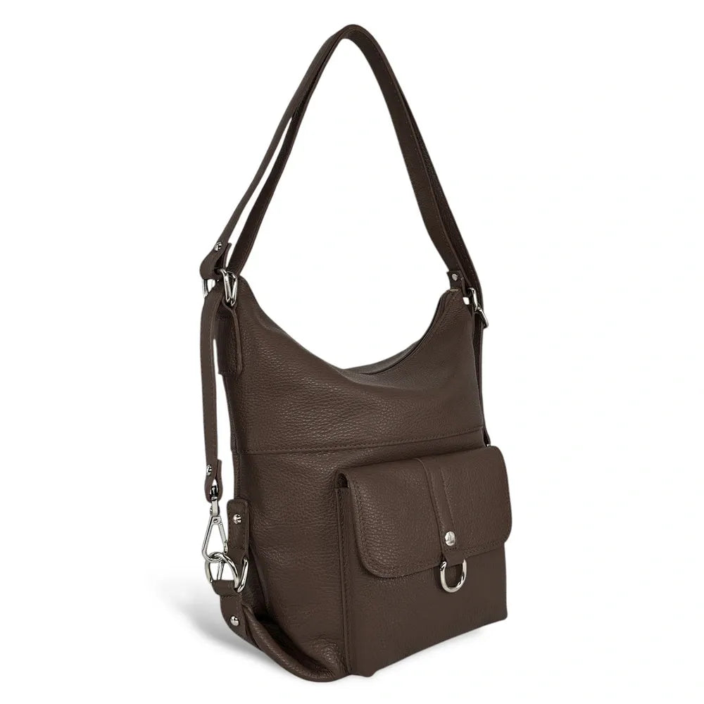 Sac multiposition en cuir grainé RIMINI Chocolat