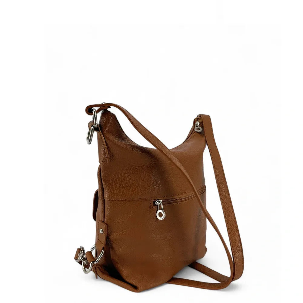 Sac multiposition en cuir grainé RIMINI Camel foncé