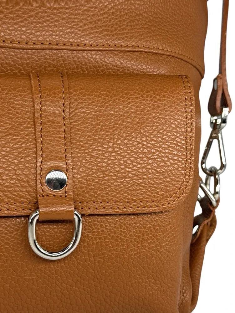 Sac multiposition en cuir grainé RIMINI Camel foncé