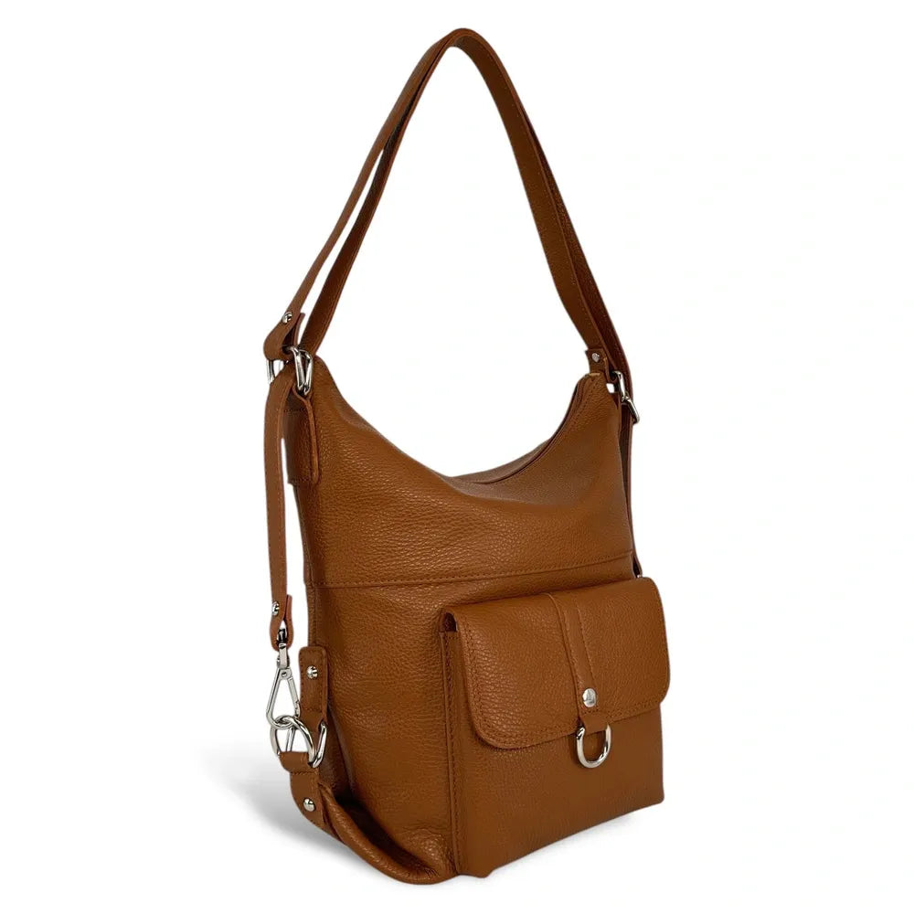Sac multiposition en cuir grainé RIMINI Camel foncé