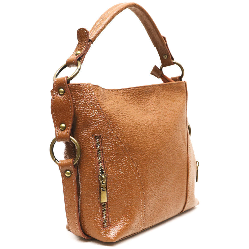 Sac à main en cuir grainé italien SETE B Camel